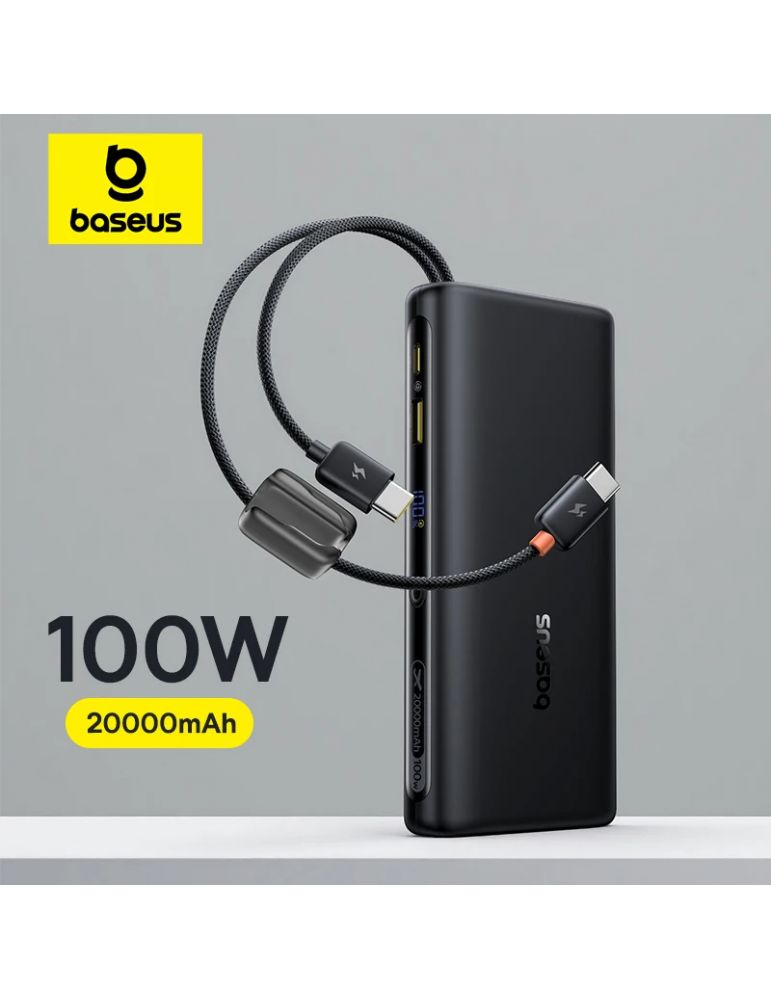 Baseus POWER BANK Baseus EnerFill FC41, display, cablu integrat retractabil 2 x USB Type-C, capacitate 20000mAh 100W, negru "E0028N03"
