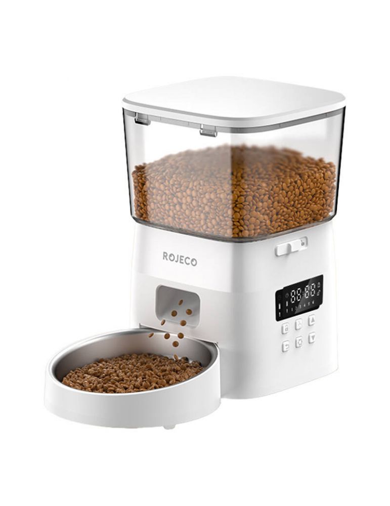 Pet Bowls, Feeders & Waterers Rojeco 2L Alimentator automat pentru animale de companie Versiunea cu buton (alb)