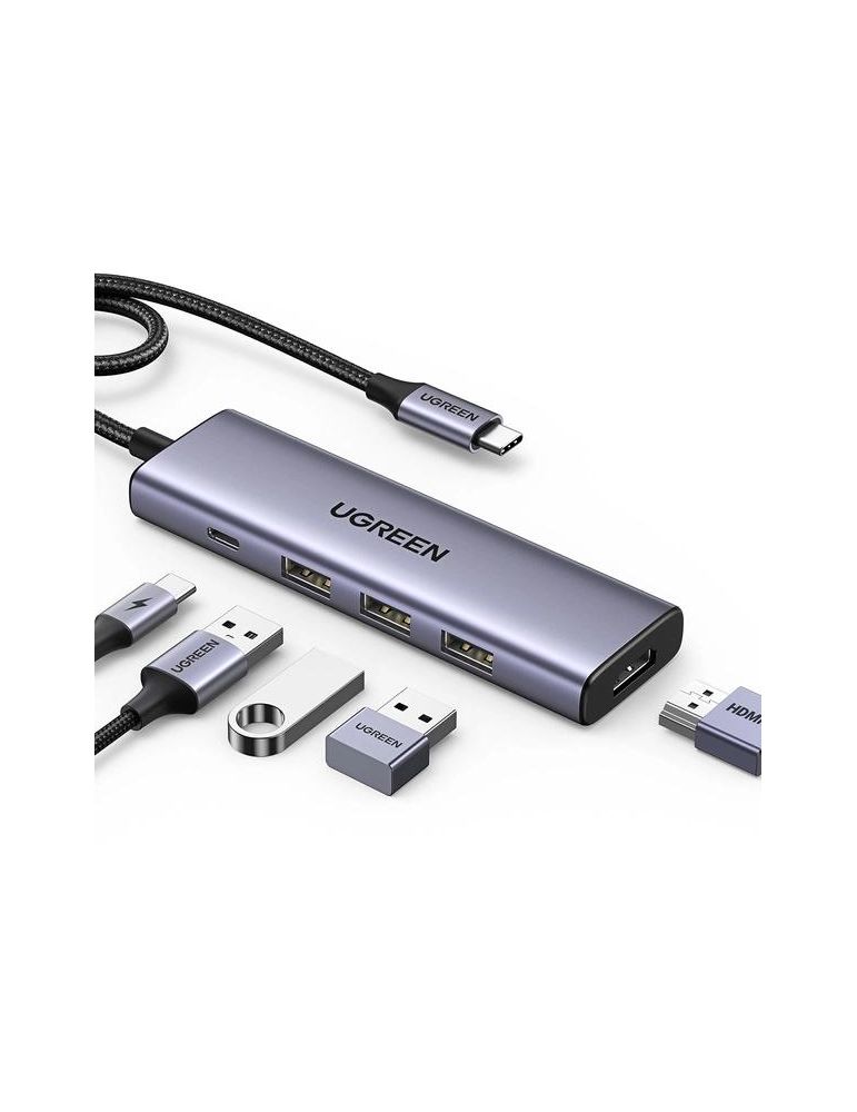 USB & FireWire Hubs DOCKING Station Ugreen, "CM511" conectare PC USB Type-C, USB 3.0 x 3|HDMI x 1/4K/60Hz|USB Type C x 1 PD 100W, aluminiu, gri "155