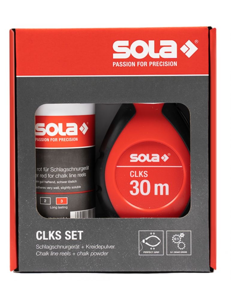 Marking Tools Set aparat de trasat cu sfoară cu creta rosie CLKS, 30m + 230g - Sola-66114142