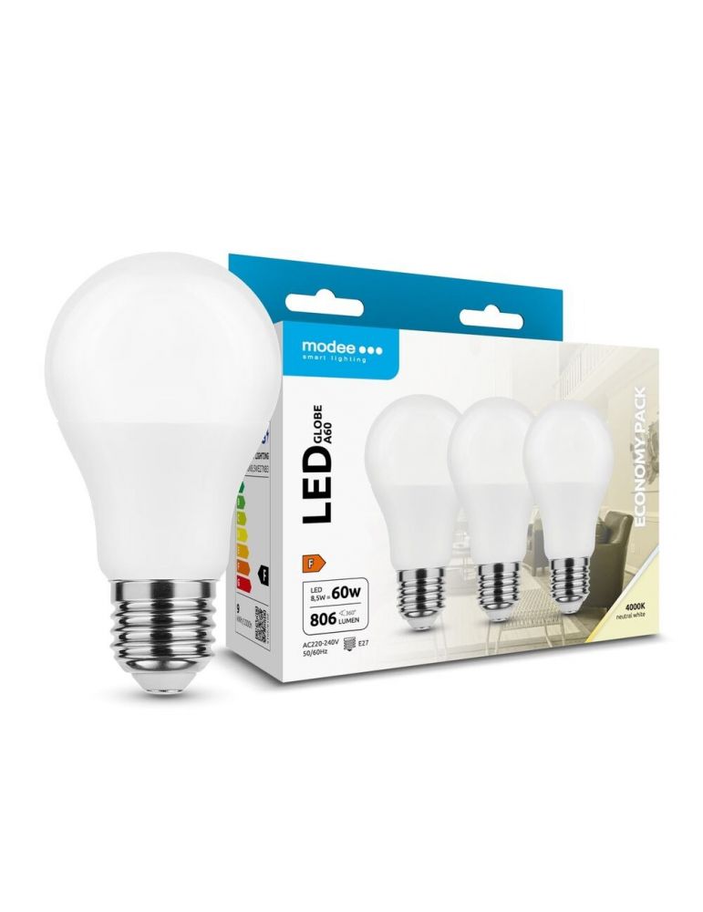 Light Bulbs Set 3 becuri LED A60 E27 8.5W 230V 806lm 4000K lumina naturala Modee