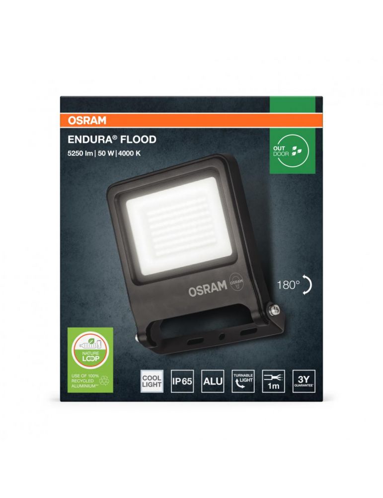 Flood & Spot Lights Proiector LED OSRAM ENDURA FLOOD, 50W, 220-240V, 4500 lm, lumina neutra(4000K), IP65, 245x210x43mm, aluminiu, Gri