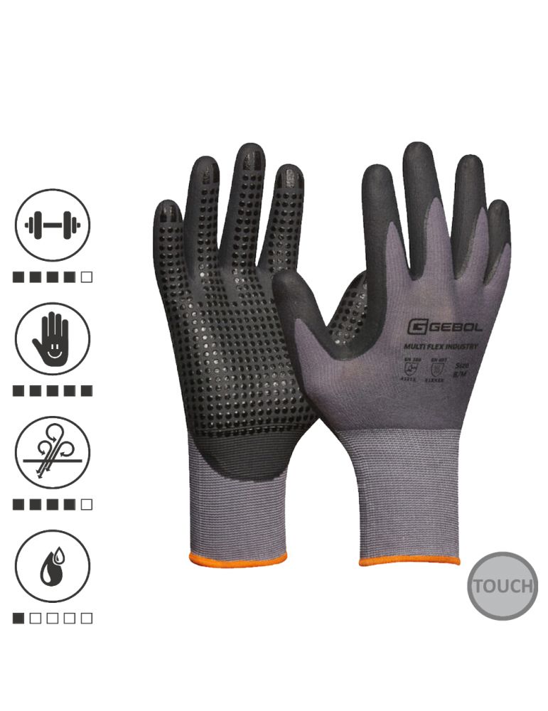 Work Safety Protective Gear Gebol 709475_10, Set 12 perechi de manusi de protectie Multi Flex Industry, din nylon si elastan, acoperire din spuma de nitril,
