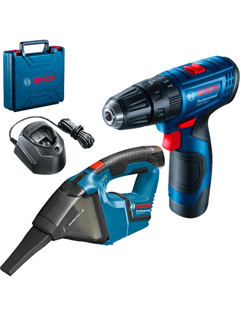 Bosch BOSCH GSB 120-LI Masina de gaurit cu percutie cu 2 acumulatori Li-Ion, 2Ah, 30Nm + Valiza + GAS 12V (SOLO) Aspirator