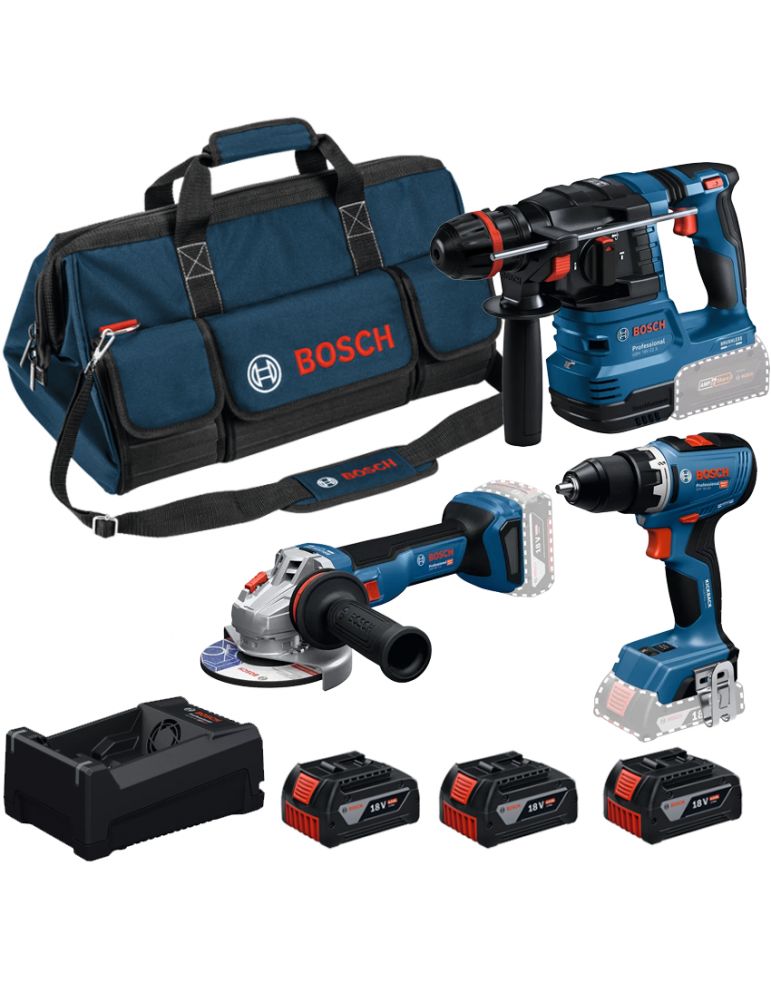 Bosch BOSCH Kit 3 scule 18V GBH 18V-22 Ciocan rotopercutor brushless, Li-Ion, 1.9J + GSB 18V-65 Masina de gaurit cu percutie brushless