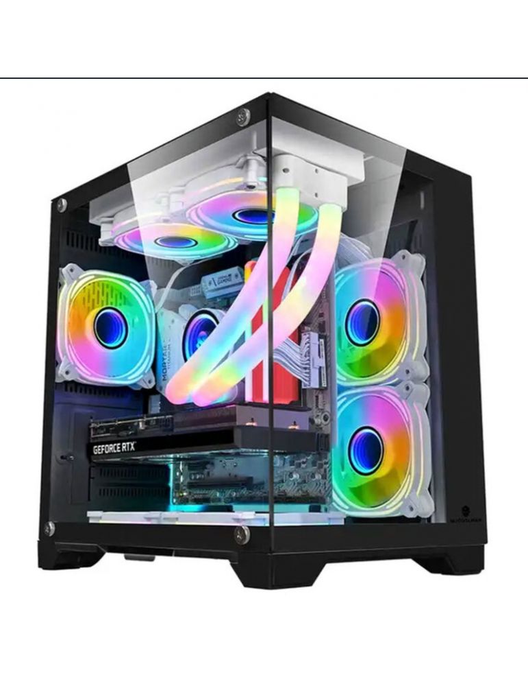 1st player Carcasa 1stPlayer Gaming MV5-TP-bk, 5 ventilatoare aRGB infinity efect Micro-ATX, telecomanda, negru