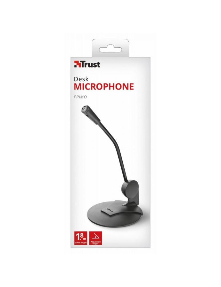 Audio Components Microfon de birou Trust Primo Slim, omnidirectional, lungime cablu 180 cm, frecventa raspuns 100 Hz, 12.000 Hz, negru