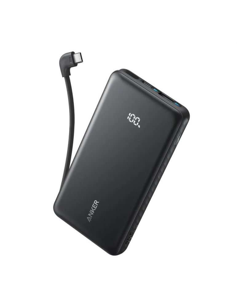 cablu anker POWER BANK Anker 10.000 mAh, 22.5W Fast charge, 1 x USB-C, 1 x USB-A, afisaj electronic, cablu USB-C inclus, 229, negru, "A110DH