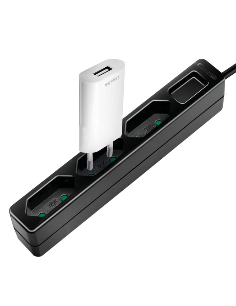 Power Strips & Surge Suppressors PRELUNGITOR LOGILINK, Euro skt x 3, cablu 3G 1.0mm2, 230 V/7.5 A, 50 Hz, max. 1700 W, IP20, 1.5m,negru, "LPS229B"