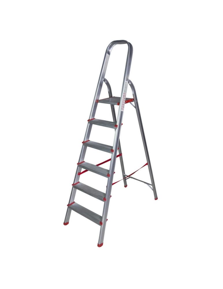 Ladders Scara aluminiu BISONTE STR0106 6 trepte, inaltime maxima 1,70 m pentru interior