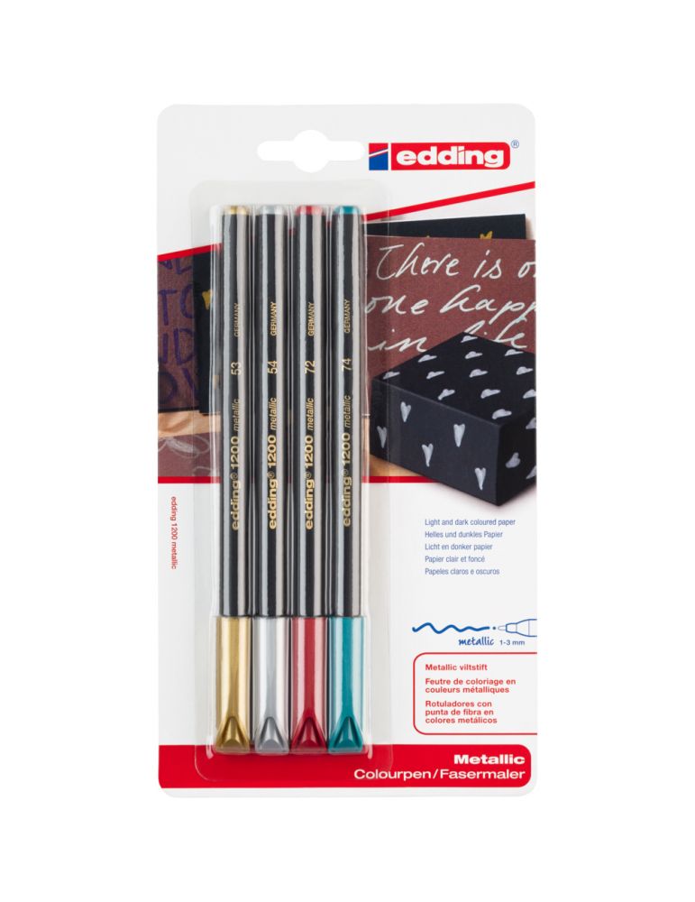 Pens Marker Edding 1200 tip carioca varf 1-3 mm 4 culori metalizate, blister