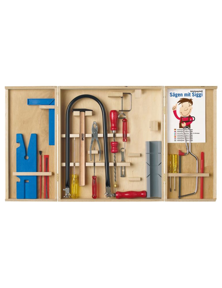 Toy Tools Pebaro 407, Set traforaj in cutie de lemn, 18 piese