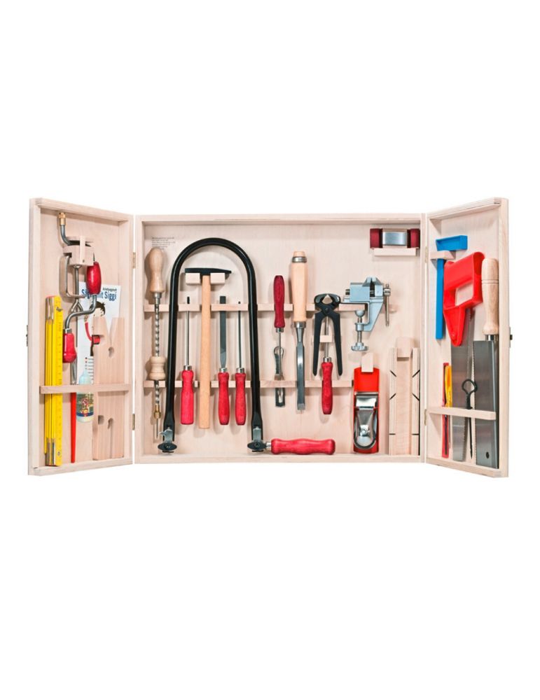 Toy Tools Pebaro 419, Trusa expert in cutie de lemn + set extins de unelte