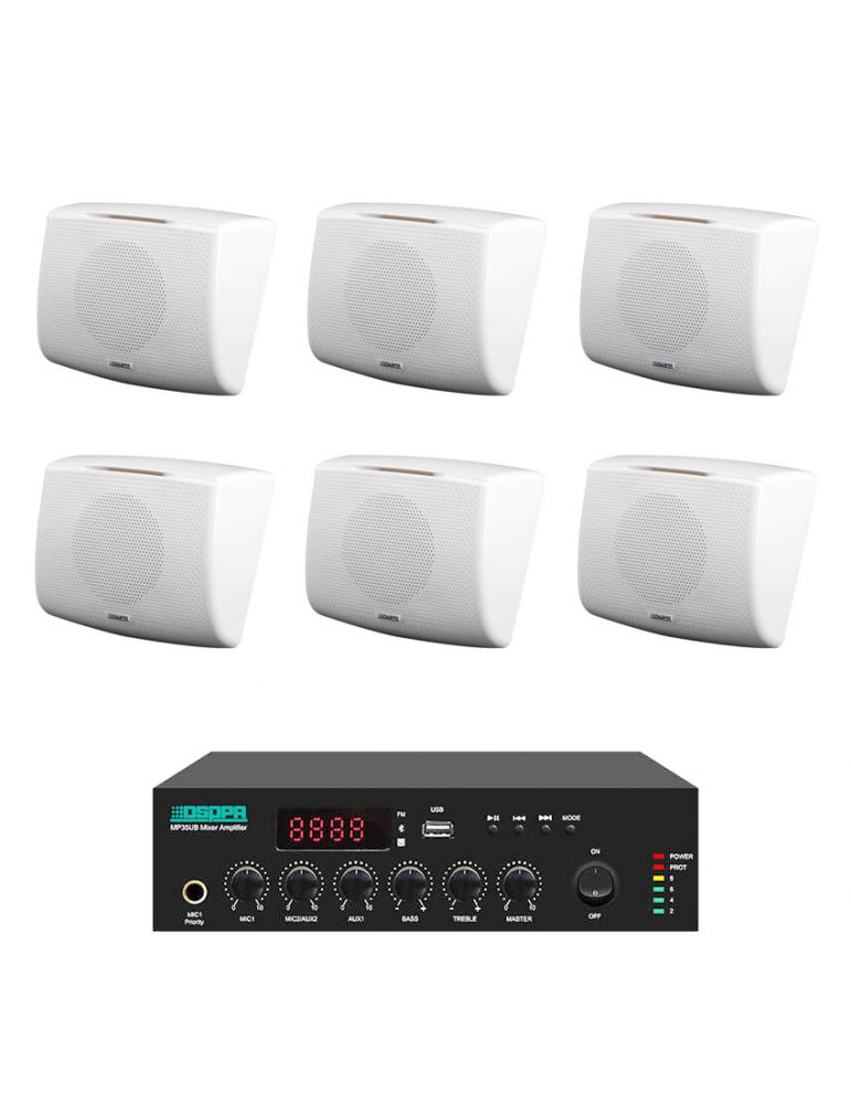 Dsppa Pachet Sonorizare 60W de perete, Radio FM+USB+Bluetooth, Amplificator DSPPA MP60UB + 6x boxe DSP117
