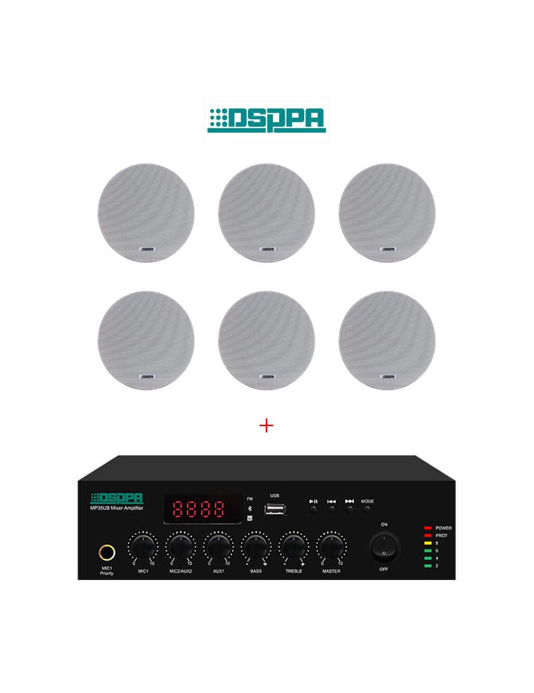 Dsppa Pachet Sonorizare 60W de perete, Radio FM+USB+Bluetooth, Amplificator DSPPA MP60UB + 6x boxe DSP7011