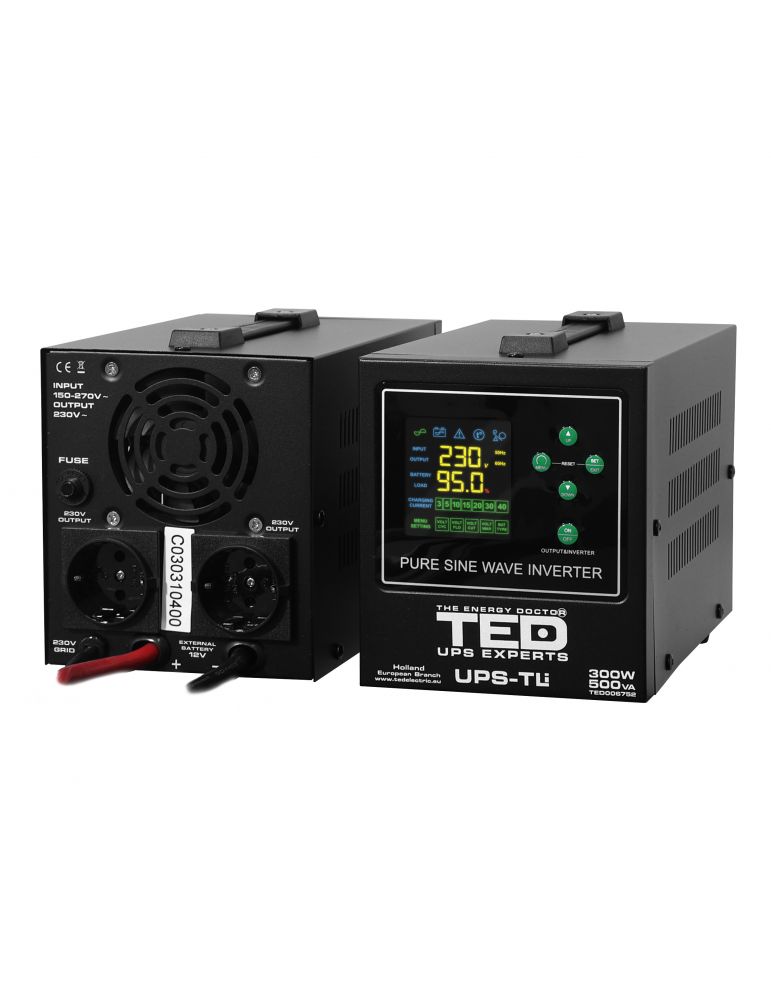 Power UPS 500VA/300W runtime extins LiFePO4 utilizeaza un acumulator (neinclus) TED Electric - TED006752