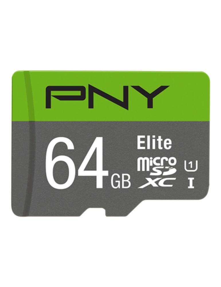 Pny PNY Elite. Capacity: 64 GB, Flash card type: MicroSDXC, Flash memory class: Class 10, Internal memory type: UHS-I, Read speed: 1