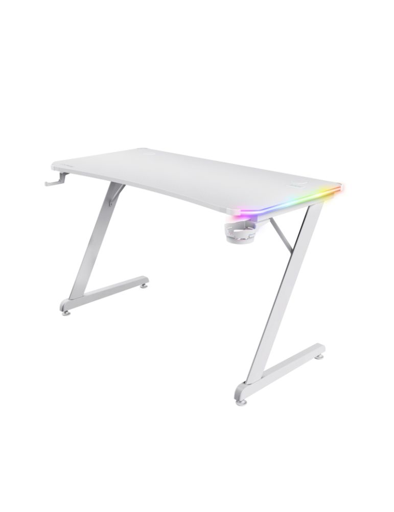 Office Furniture Birou gaming Trust GXT 709W Luminus, iluminare RGB, greutate 15.5 kg, greutate maxima 150 kg, alb