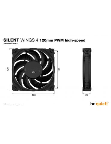 be quiet! SILENT WINGS 4 | 120mm PWM high-speed Carcasă calculator Ventilator 12 cm Negru 1 buc.