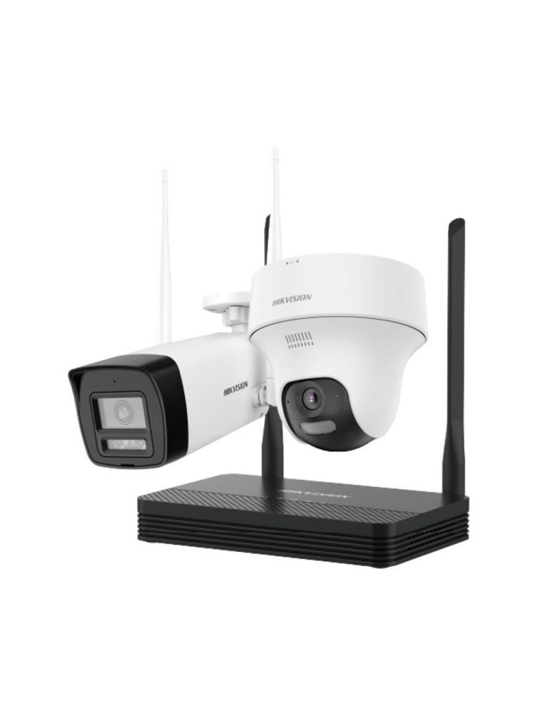 Cameras Kit supraveghere WiFi mixt HikVision Easy-Link HiLook IKS-2044BTH-PH/W, 4MP, 2.8 mm, IR 30 / 20 m, lumina alba 15 m, microfon, d