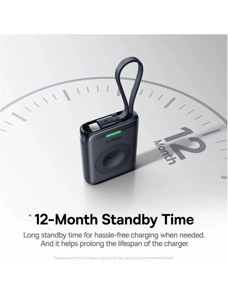 Baseus POWER BANK Baseus EnerFill FW11, 1640mAh, compatibil cu Apple Watch, 5W, cablu integrat 1 x USB Type-C, negru, "E0205301" (timbr