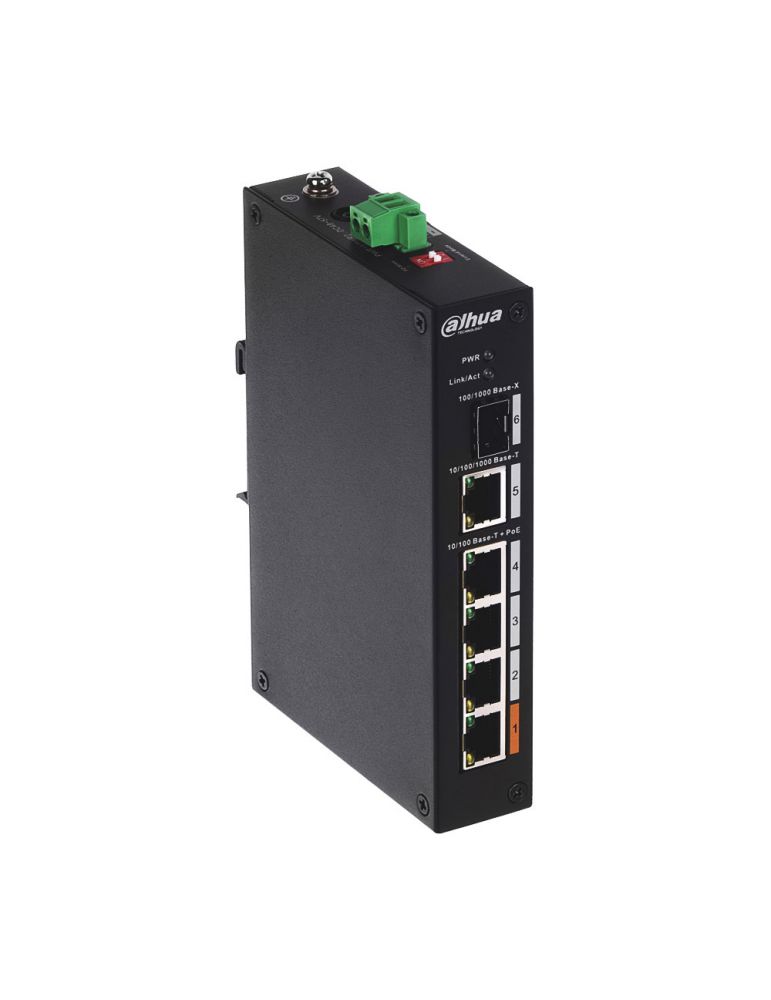 RESIGILAT - Switch cu 4 porturi Dahua PFS3106-4ET-60-V2, 1 port SFP, 6.80 Gbps, 3.57 Mpps, 8.000 MAC, Hi-PoE, fara management