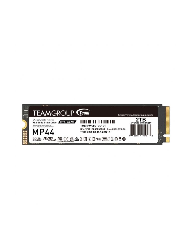 Hard Drives SSD TEAMGROUP MP44, 2TB, PCIe SSD Gen4x4 M.2 2280, 3D TLC NAND NVMe, R/W: 7000/6000 MB/s, "TM8FPW002T0C101" (timbru verde 0.18 l