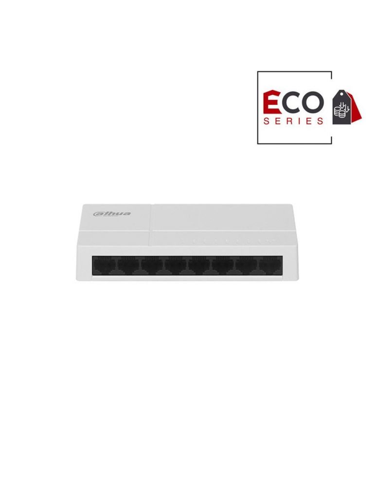 Hubs & Switches Switch cu 8 porturi Dahua Eco Series PFS3008-8GT-L-V2, 2000 MAC, 16 Gbit, fara management