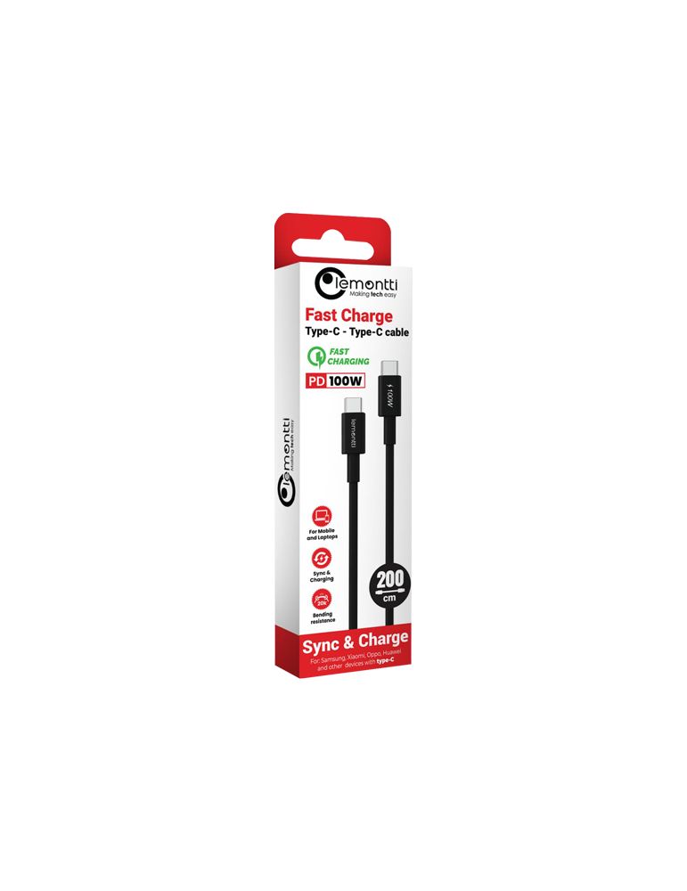 Storage & Data Transfer Cables Cablu Lemontti Fast Charge Type-C la Type-C, PD, 100W, lungime 2m, Negru