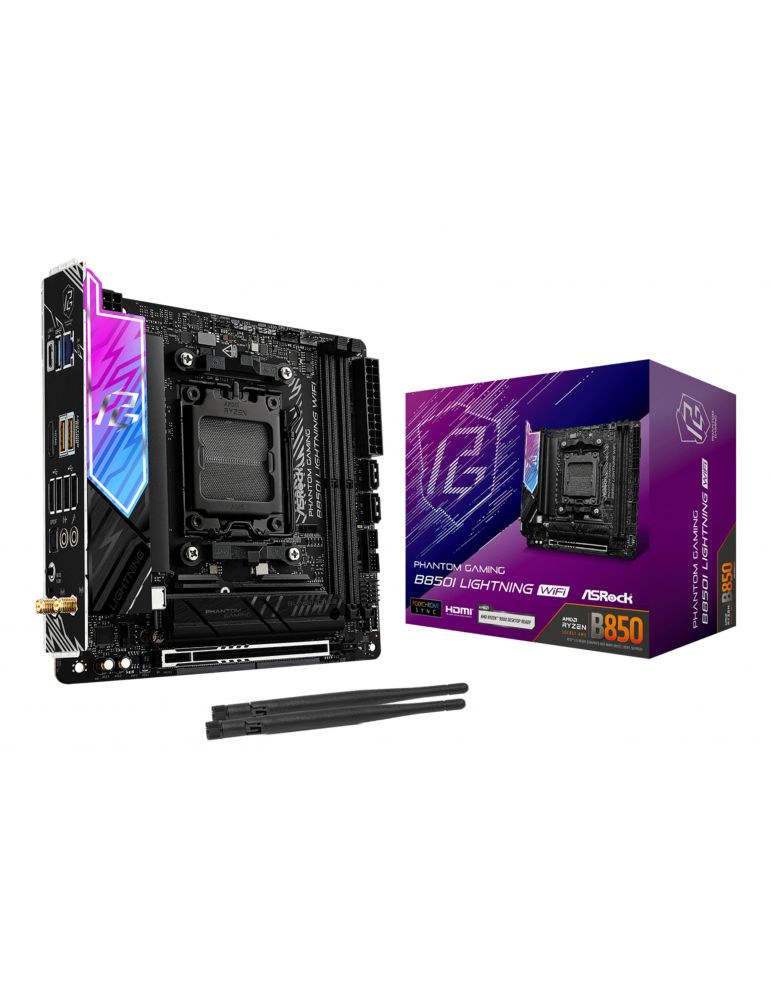 Asrock Placa de baza Phantom Gaming B850I Lightning WiFi, AMD B850, Socket AM5, mITX "90-MXBQR-A0UAYZ"