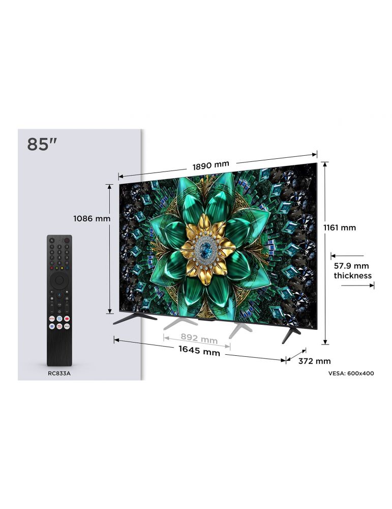 Televisions TCL Q6C 85Q6C televizor 2,16 m (85") 4K Ultra HD Smart TV Wi-Fi Metalic