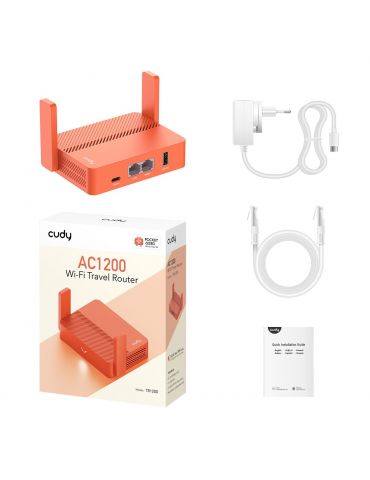 Cudy AC1200 router wireless Fast Ethernet Bandă dublă (2.4 GHz  5 GHz) Portocală