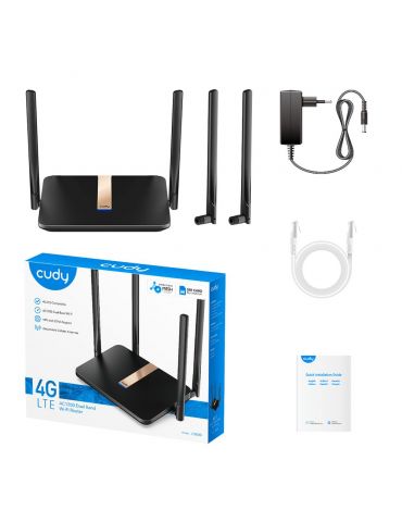 Cudy LT500D router wireless Fast Ethernet Bandă dublă (2.4 GHz  5 GHz) 4G Negru