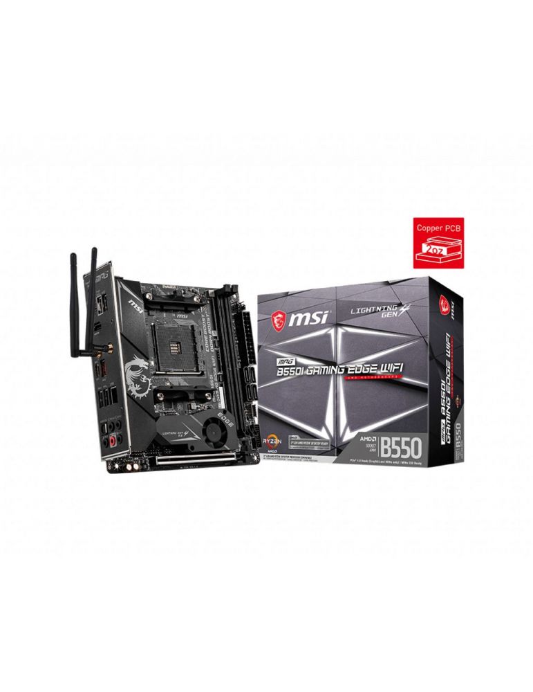 Placa de baza msi mpg b550i gaming edge wifi skt am4 mini itx amd b550 2 x ddr4 max. 64 gb 4 x sata 2 x m.2 7.1 mpg_b550i_gaming