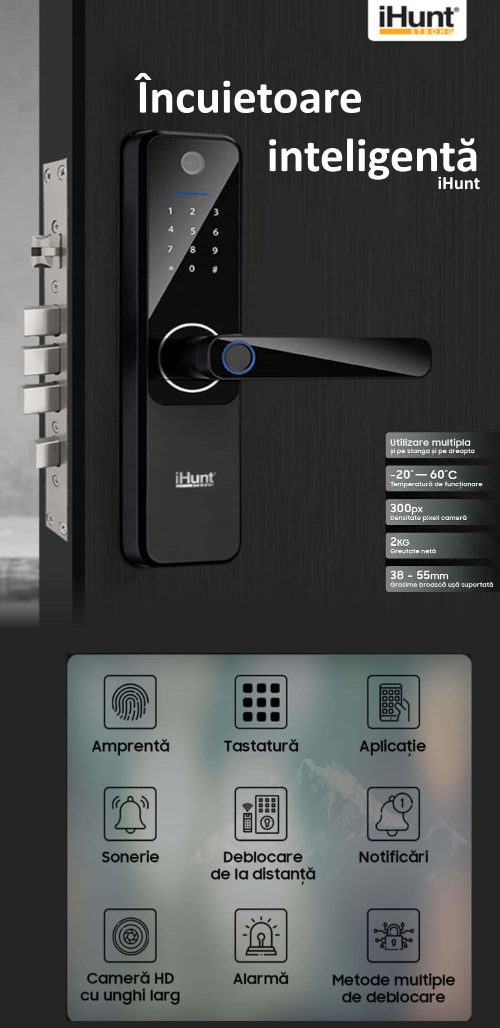 Incuietoare inteligenta iHunt Yala Smart Lock Camera, bluetooth, negru